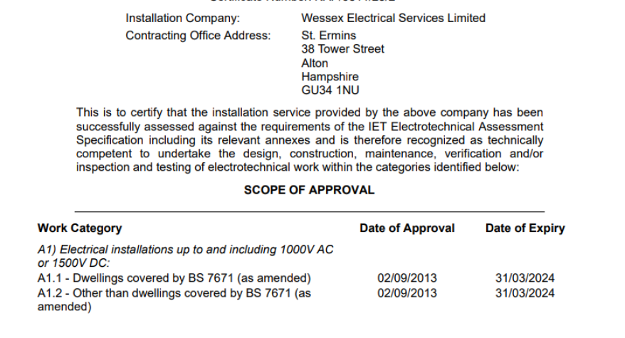 Electrical Installer Certification Scheme (NAPIT)