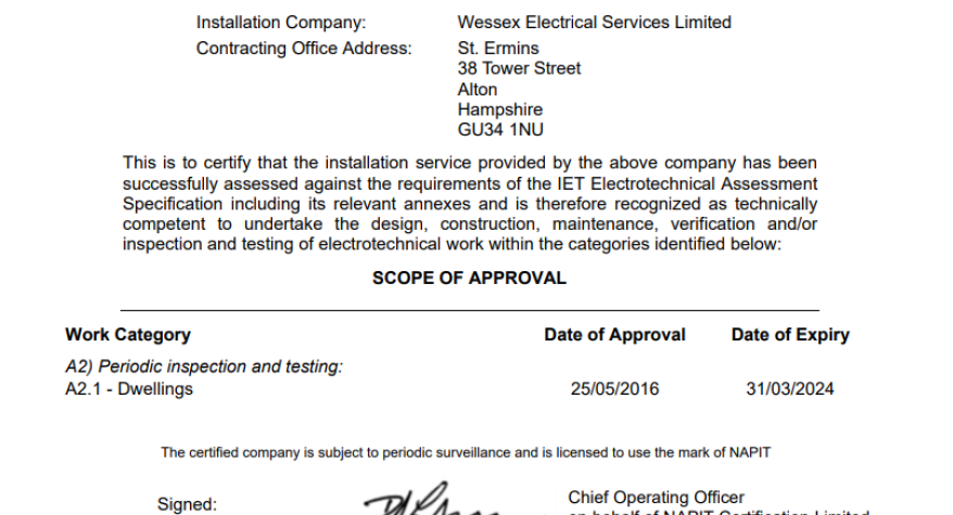 Electrical Inspector Scheme (NAPIT)